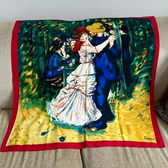 Renoir art Accessories - Vintage Renoir art reproduction “dance at Bougival” crepe silk scarf